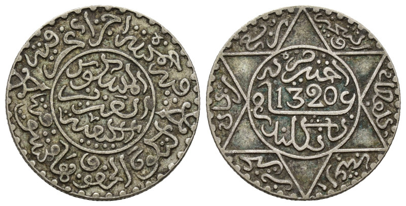 MONEDAS EXTRANJERAS. MARRUECOS. Abd al-Aziz. 1/4 rial. 1320 H. England-Londres. ...