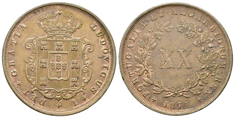 MONEDAS EXTRANJERAS. PORTUGAL. Luis I. 20 reis. 1874. CU 27,84 g. 37,1 mm. KM-51...