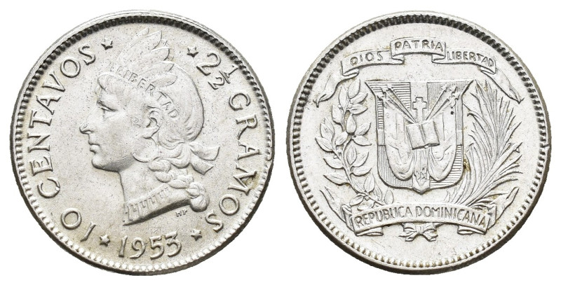 MONEDAS EXTRANJERAS. REPÚBLICA DOMINICANA. 10 centavos. 1953. AR 2,44 g. 17,8 mm...