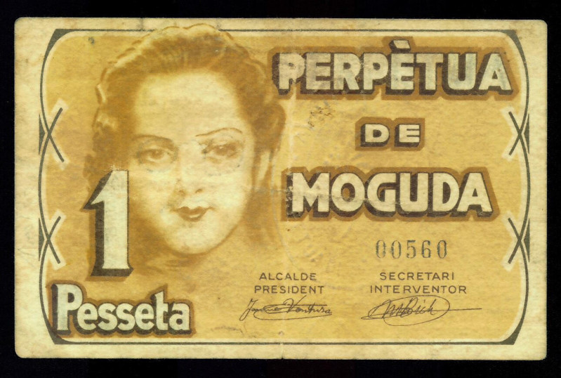 BILLETES LOCALES. GUERRA CIVIL. 1 peseta. 1937. Ayuntamiento de Perpetua de Mogu...