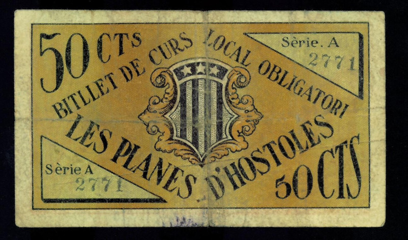 BILLETES LOCALES. GUERRA CIVIL. 50 céntimos. 1937. Ayuntamiento de Les Planes d'...