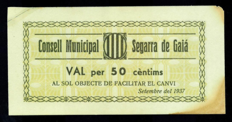 BILLETES LOCALES. GUERRA CIVIL. 50 céntimos. 1937. Consejo Municipal de Segarra ...