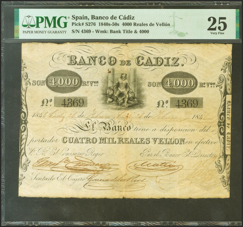 4000 Reales. 15 de Febrero de 1856. Emisión I. (Edifil 2021: 75, Pick: S276). Ha...