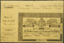 100 Reales. 14 de Mayo de 1857. Banco de Zaragoza. Serie A y con matriz. (Edifil 2021: 126B). Apresto original. SC-.