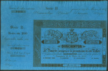 200 Reales. 14 de Mayo de 1857. Banco de Zaragoza. Serie B y con matriz. (Edifil 2021: 127B). Apresto original. SC-.