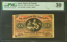 25 Pesetas. 1 de Enero de 1884. Sin serie. (Edifil 2021: 282, Pick: 24). Inusual, especialmente sin reparaciones. MBC-. Encapsulado PMG30.