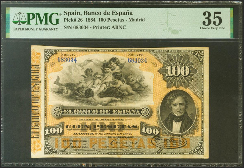 100 Pesetas. 1 de Enero de 1884. Sin serie. (Edifil 2021: 284, Pick: 26). Muy ra...