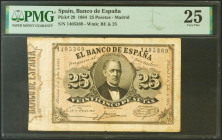 25 Pesetas. 1 de Julio de 1884. Sin serie. (Edifil 2021: 287, Pick: 29). Raro, especialmente sin reparaciones y al reverso anotación. MBC. Encapsulado...