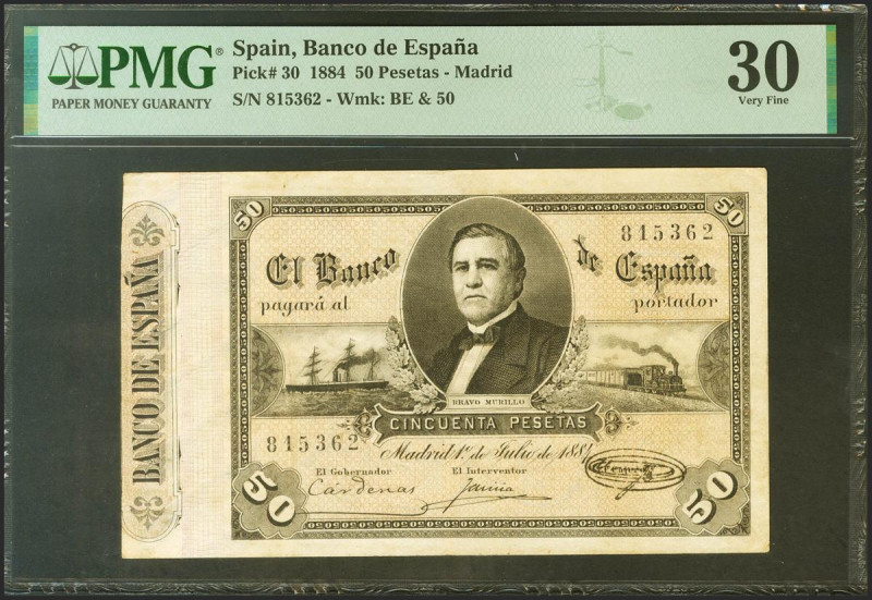 50 Pesetas. 1 de Julio de 1884. Sin serie. (Edifil 2021: 288, Pick: 30). Muy rar...