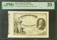 50 Pesetas. 1 de Octubre de 1886. Sin serie. (Edifil 2021: 293, Pick: 35). Muy raro, especialmente sin reparaciones y en esta calidad. MBC+. Encapsula...