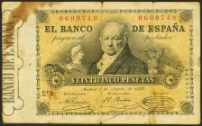 25 Pesetas. 1 de Junio de 1889. Serie A. (Edifil 2021: 297). Inusual, especialmente sin reparaciones. MBC-.
