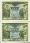 100 Pesetas. 30 de Junio de 1906. Pareja correlativa. Serie B. (Edifil 2021: 313a). Rarísima pareja, especialmente en esta conservación, apresto origi...