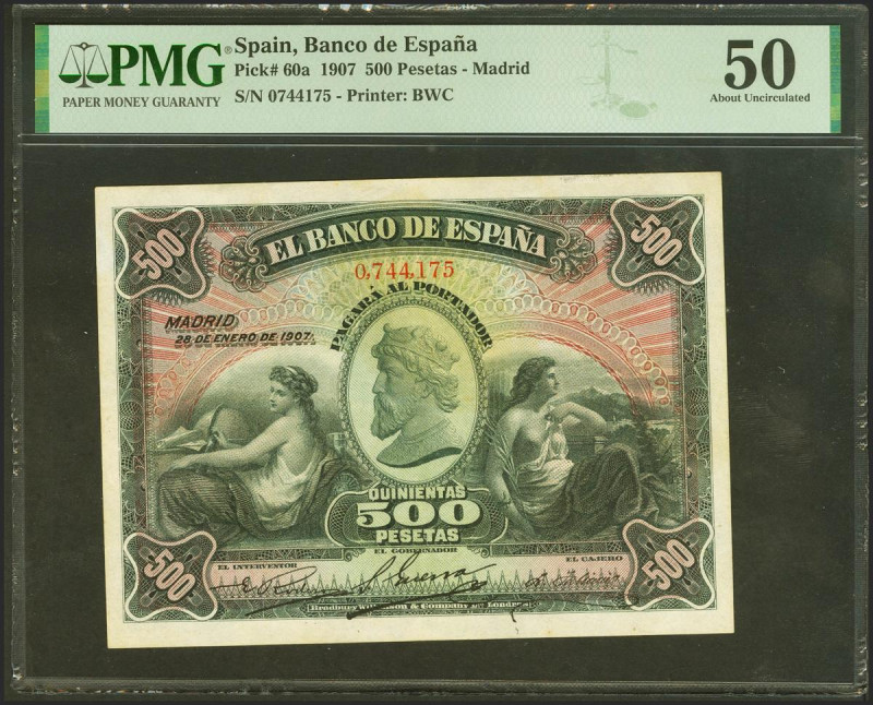 500 Pesetas. 28 de Enero de 1907. Sin serie. (Edifil 2021: 316, Pick: 60a). Rarí...