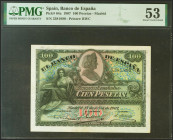 100 Pesetas. 15 de Julio de 1907. Sin serie. (Edifil 2021: 320, Pick: 64a). EBC+. Encapsulado PMG53.
