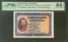 25 Pesetas. 12 de Octubre de 1926. Serie A y sello en seco GOBIERNO PROVISIONAL DE LA REPUBLICA / 14 ABRIL 1931. (Edifil 2021: 335, Pick: 71b). Rarísi...