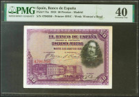 50 Pesetas. 15 de Agosto de 1928. Sin serie y sello en seco Gobierno Provisional de la República / 14 Abril 1931". (Edifil 2021: 340, Pick: 75a). EBC-...