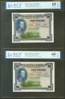 100 Pesetas. 1 de Julio de 1925. Pareja correlativa. Serie F. (Edifil 2021: 350, Pick: 69c). Apresto original. SC. Encapsulados NCV65TQP/64TQP.