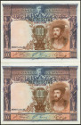 1000 Pesetas. 1 de Julio de 1925. Pareja correlativa. Sin serie y numeración posterior al 3646000. (Edifil 2021: 351, Pick: 70c). Conserva parte del a...