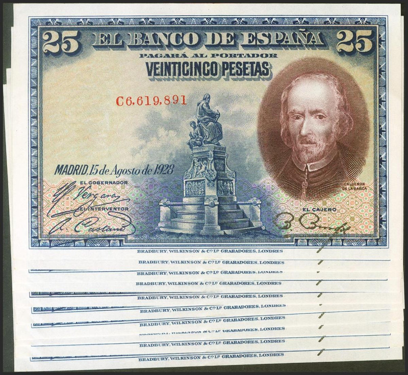 Precioso conjunto de 10 billetes correlativos de 25 Pesetas emitidos el 15 de Ag...
