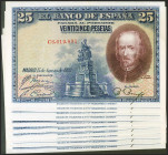 Precioso conjunto de 10 billetes correlativos de 25 Pesetas emitidos el 15 de Agosto de 1928 con la serie C (Edifil 2021: 353), conservando todo su ap...