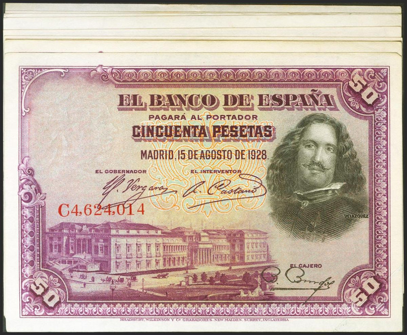 Conjunto de 10 billetes correlativos y en diferentes tramos de 50 Pesetas emitid...