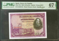 50 Pesetas. 15 de Agosto de 1928. Serie E, última serie emitida. (Edifil 2021: 354, Pick: 75b). Raro en esta excepcional calidad, apresto original. SC...