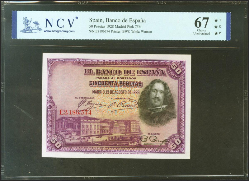 50 Pesetas. 15 de Agosto de 1928. Serie E, última serie emitida. (Edifil 2021: 3...