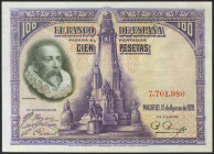 100 Pesetas. 15 de Agosto de 1928. Sin serie. (Edifil 2021: 355). Conserva gran parte de su apresto original. EBC.