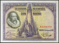 100 Pesetas. 15 de Agosto de 1928. Serie A. (Edifil 2017: 355a). Conserva todo su apresto original. SC.