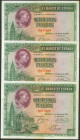 500 Pesetas. 15 de Agosto de 1928. Trío correlativo. Sin serie. (Edifil 2017: 356). Conserva gran parte del apresto original. EBC-/EBC.