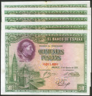 Precioso conjunto de 5 billetes de 500 Pesetas emitidos el 15 de Agosto de 1928, sin serie (Edifil 2021: 356). MBC+/MBC-.