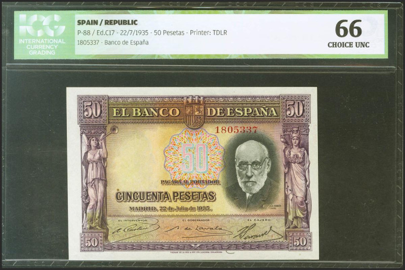 50 Pesetas. 22 de Julio de 1935. Sin serie. (Edifil 2021: 366, Pick: 88a). Inusu...