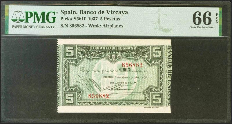 5 Pesetas. 1 de Enero de 1937. Sucursal de Bilbao, antefirma del Banco de Vizcay...