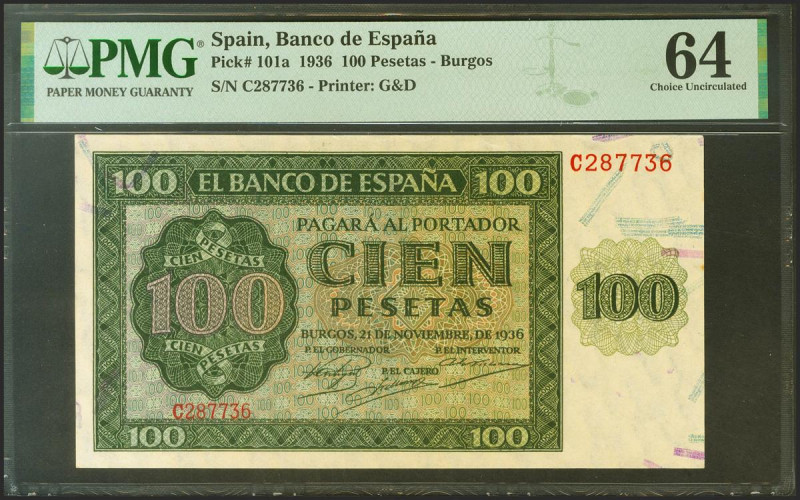 100 Pesetas. 21 de Noviembre de 1936. Serie C. (Edifil 2021: 421a, Pick: 101a). ...