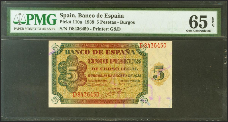 5 Pesetas. 10 de Agosto de 1938. Serie D. (Edifil 2021: 435a, Pick: 110a). Inusu...