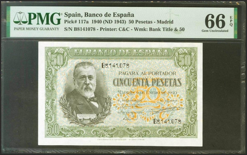 50 Pesetas. 9 de Enero de 1940. Serie B. (Edifil 2021: 437a, Pick: 117a). Inusua...