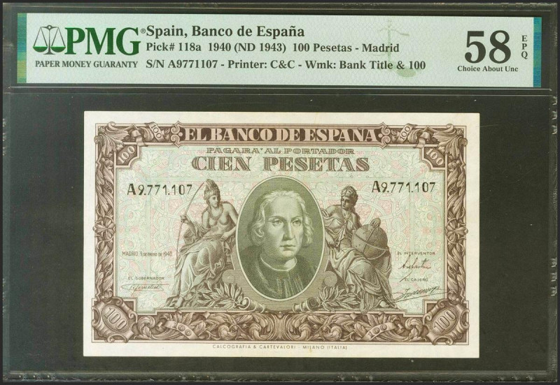 100 Pesetas. 9 de Enero de 1940. Serie A. (Edifil 2021: 438, Pick: 118a). Aprest...