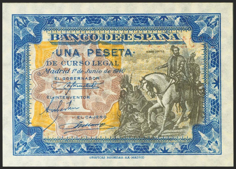 1 Peseta. 1 de Junio de 1940. Serie D. (Edifil 2021: 441a). Conserva todo su apr...