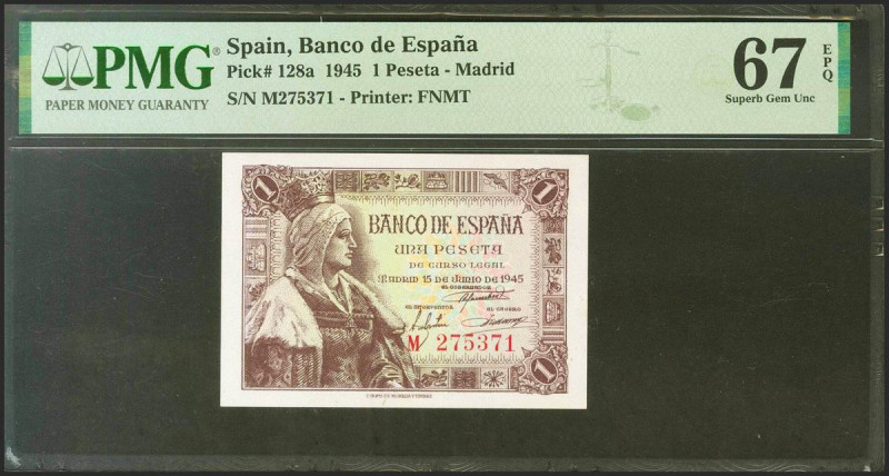 1 Peseta. 15 de Junio de 1945. Serie M, última serie emitida. (Edifil 2021: 448a...