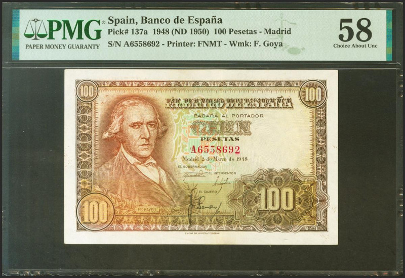 100 Pesetas. 2 de Mayo de 1948. Serie A. (Edifil 2021: 456a, Pick: 137a). EBC++....