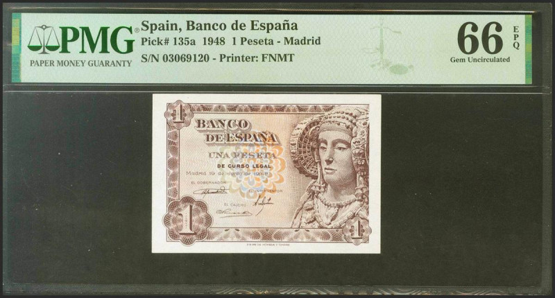 1 Peseta. 19 de Junio de 1948. Sin serie. (Edifil 2021: 457, Pick: 135a). Raro e...