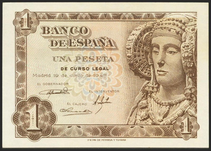 1 Peseta. 19 de Junio de 1948. Serie M. (Edifil 2021: 457a). Apresto original. S...