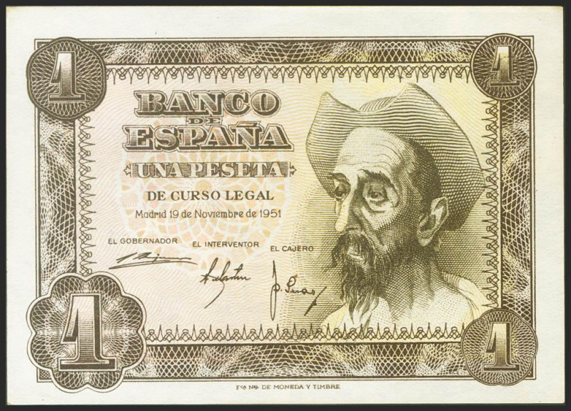 1 Peseta. 19 de Noviembre de 1951. Serie R. (Edifil 2021: 461a). Apresto origina...