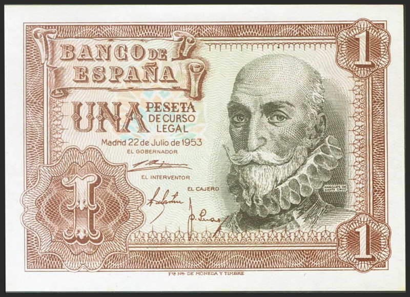 1 Peseta. 22 de Julio de 1953. Serie W. (Edifil 2021: 465a). Apresto original. S...