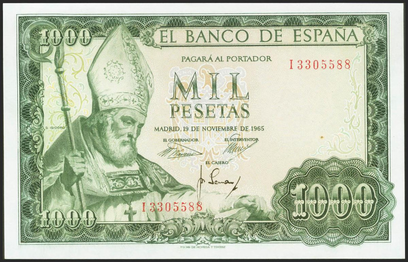 1000 Pesetas. 19 de Noviembre de 1965. Serie I. (Edifil 2017: 471b). Apresto ori...