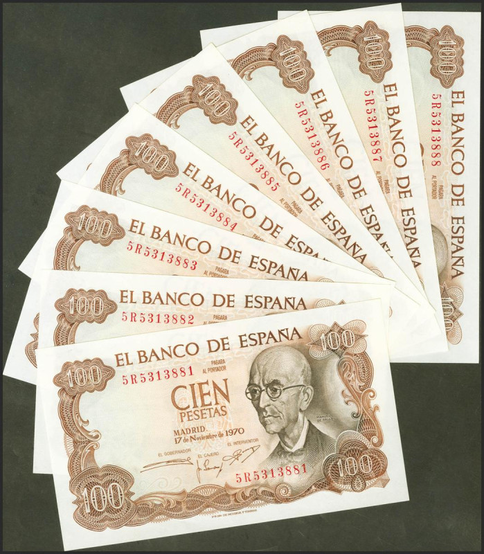 Conjunto de 8 billetes correlativos de 100 Pesetas, emitidos el 17 de Noviembre ...