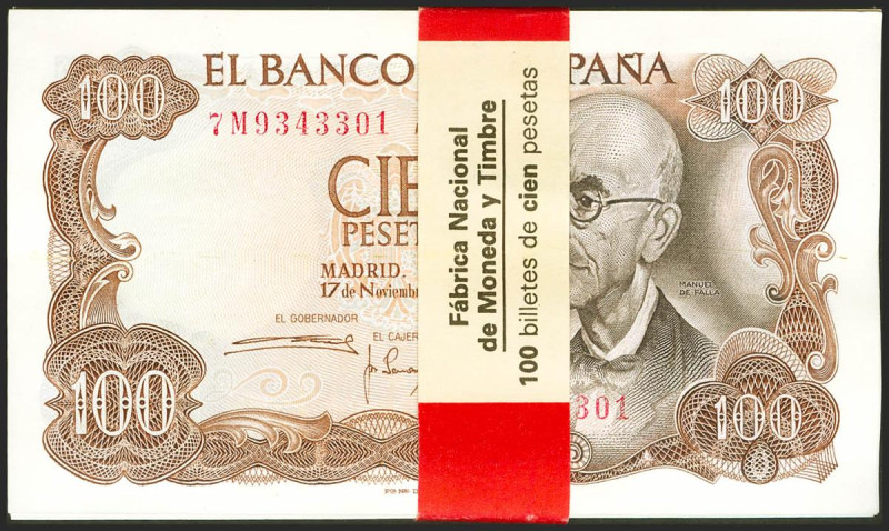 Conjunto de 100 billetes de 100 Pesetas emitidos el 17 de Noviembre de 1970, en ...