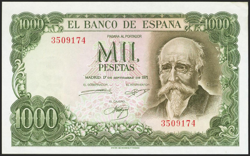 1000 Pesetas. 17 de Septiembre de 1971. Sin serie. (Edifil 2021: 474). Apresto o...