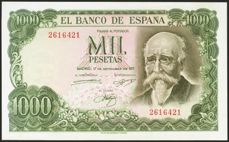 1000 Pesetas. 17 de Septiembre de 1971. Sin serie. (Edifil 2021: 474). Conserva ...