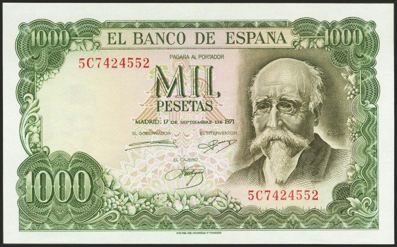 1000 Pesetas. 17 de Septiembre de 1971. Serie 5C. (Edifil 2021: 474c). Conserva ...